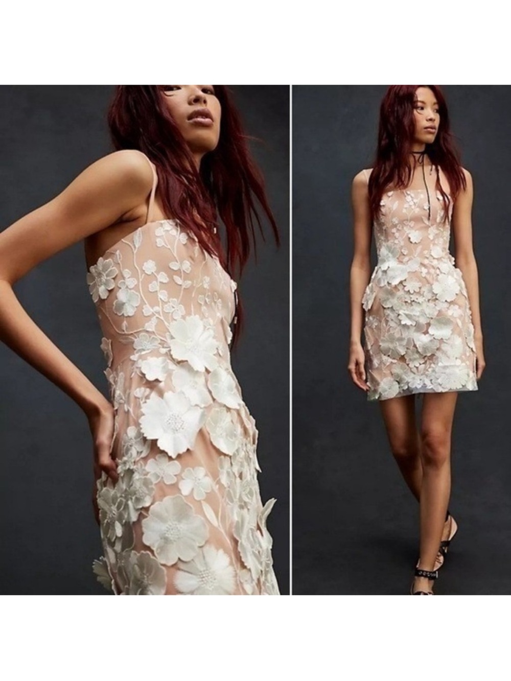 NWT Helsi Anthropologie Hilma 3D Floral Dress Bridal Sleeveles Coquette Romantic